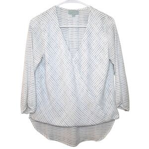 Veronica M. Women Blouse White Striped Size XS Faux Wrap Made In USA
